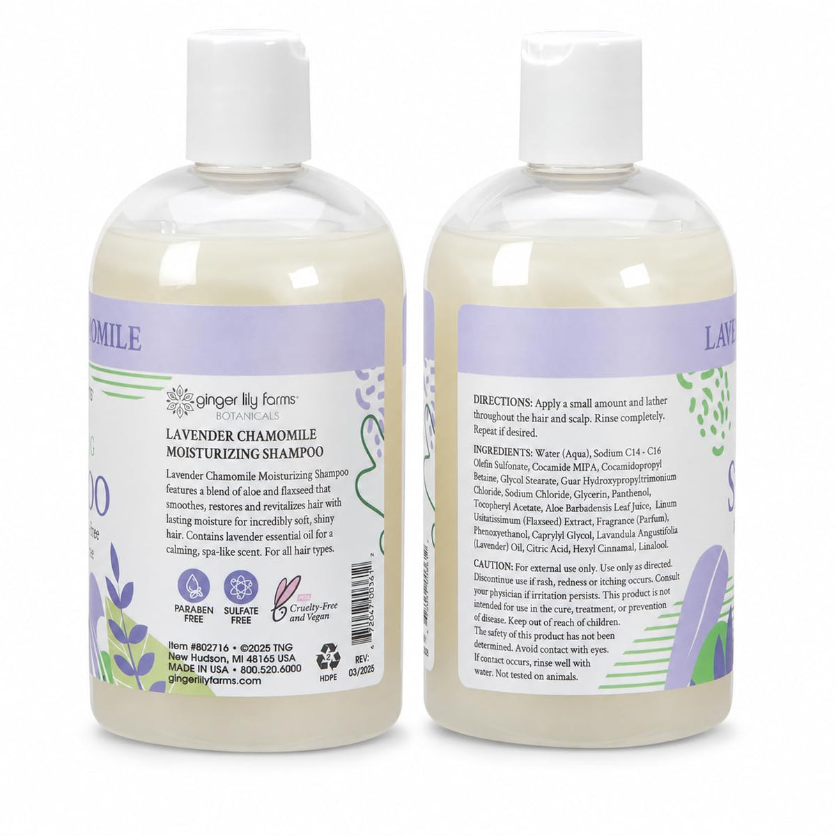 Ginger Lily Farms Lavender Chamomile Shampoo 12oz back view