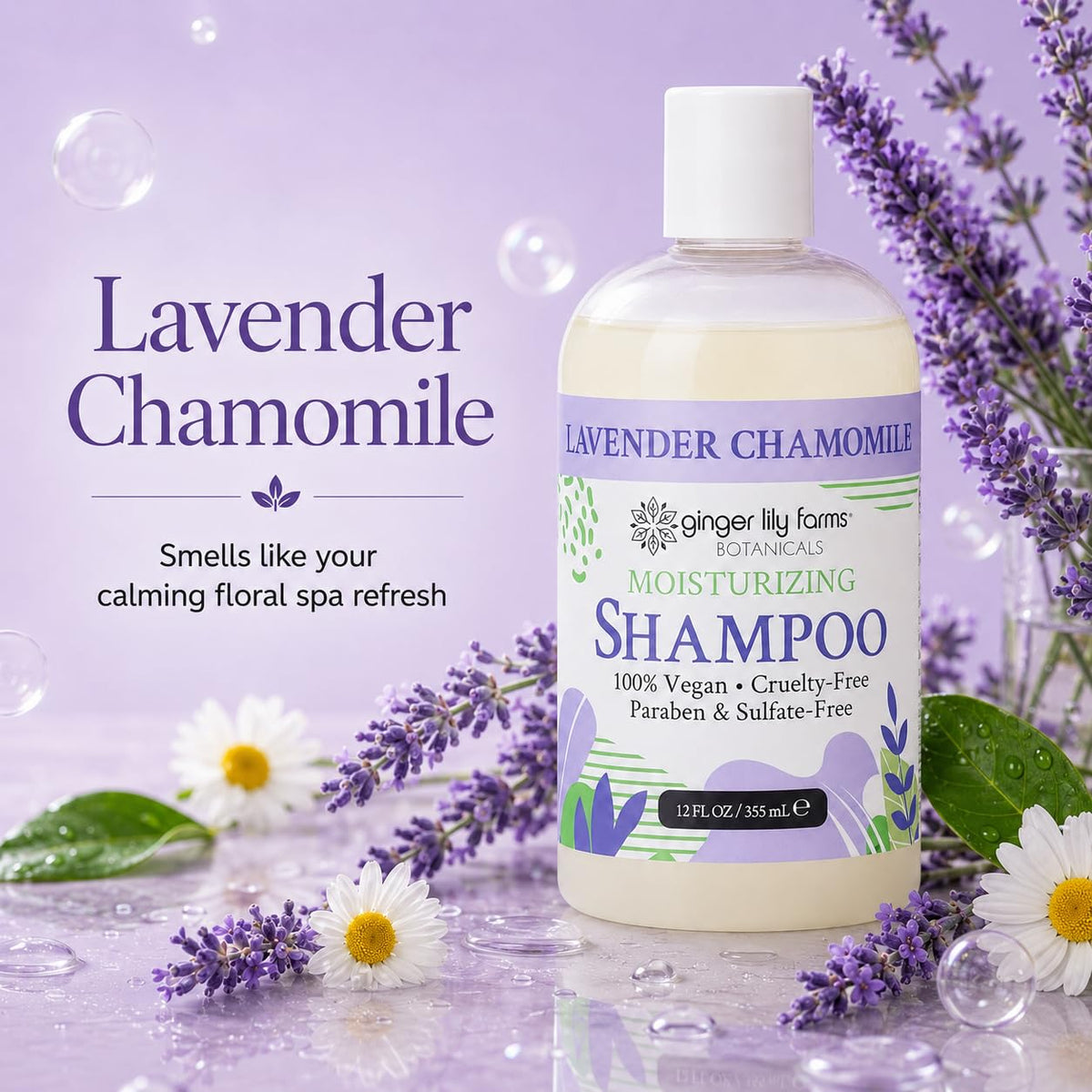Ginger Lily Farms Lavender Chamomile Shampoo 12oz flip top close-up