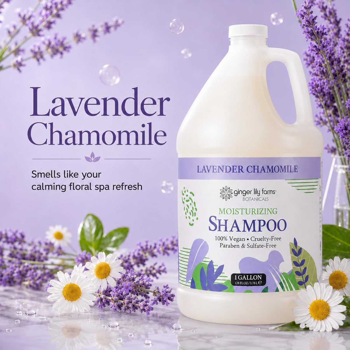 Ginger Lily Farms Lavender Chamomile Shampoo label close-up
