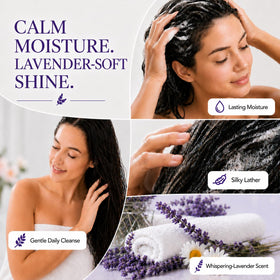 Ginger Lily Farms Lavender Chamomile Shampoo with a towel
