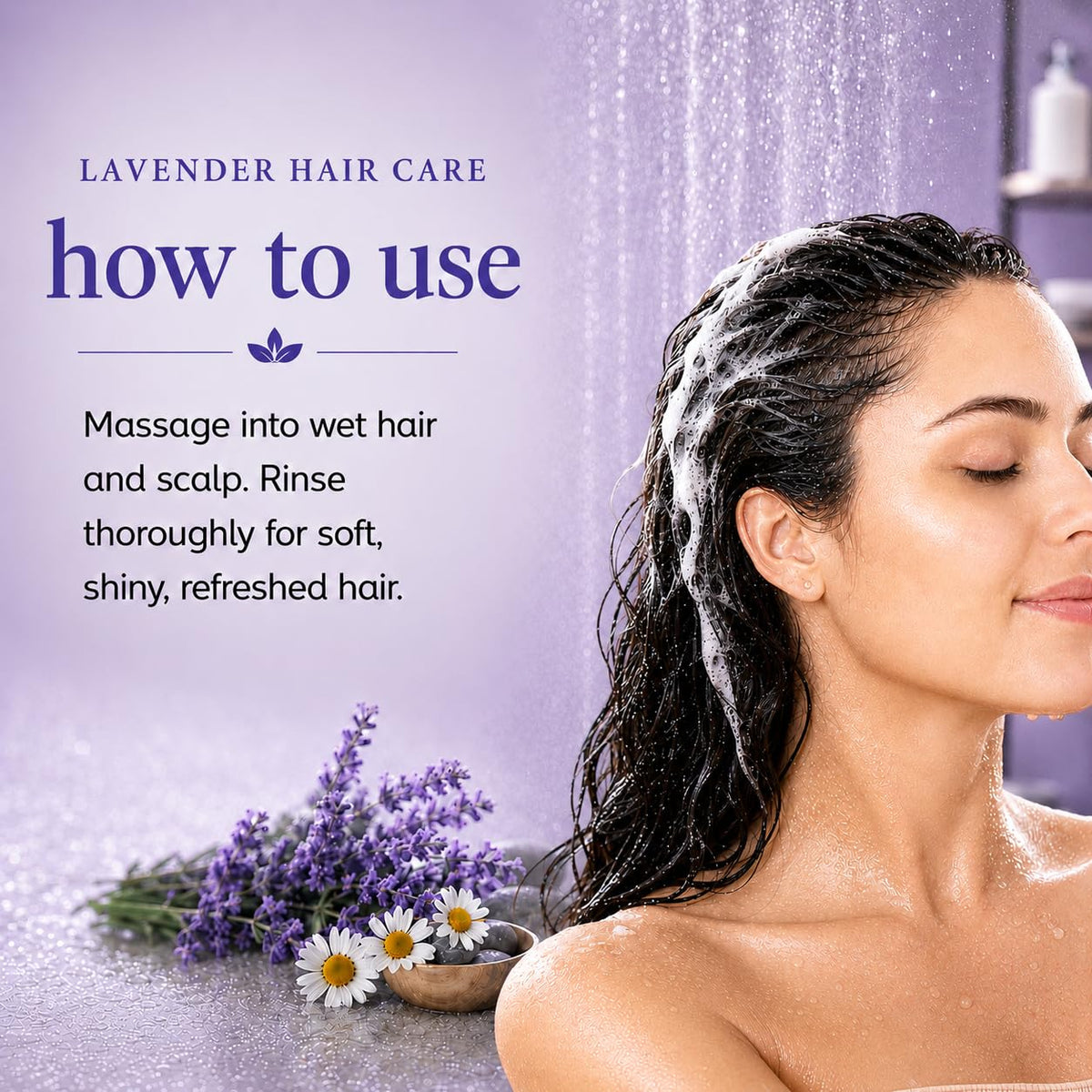 Ginger Lily Farms Lavender Chamomile Shampoo with lavender flowers