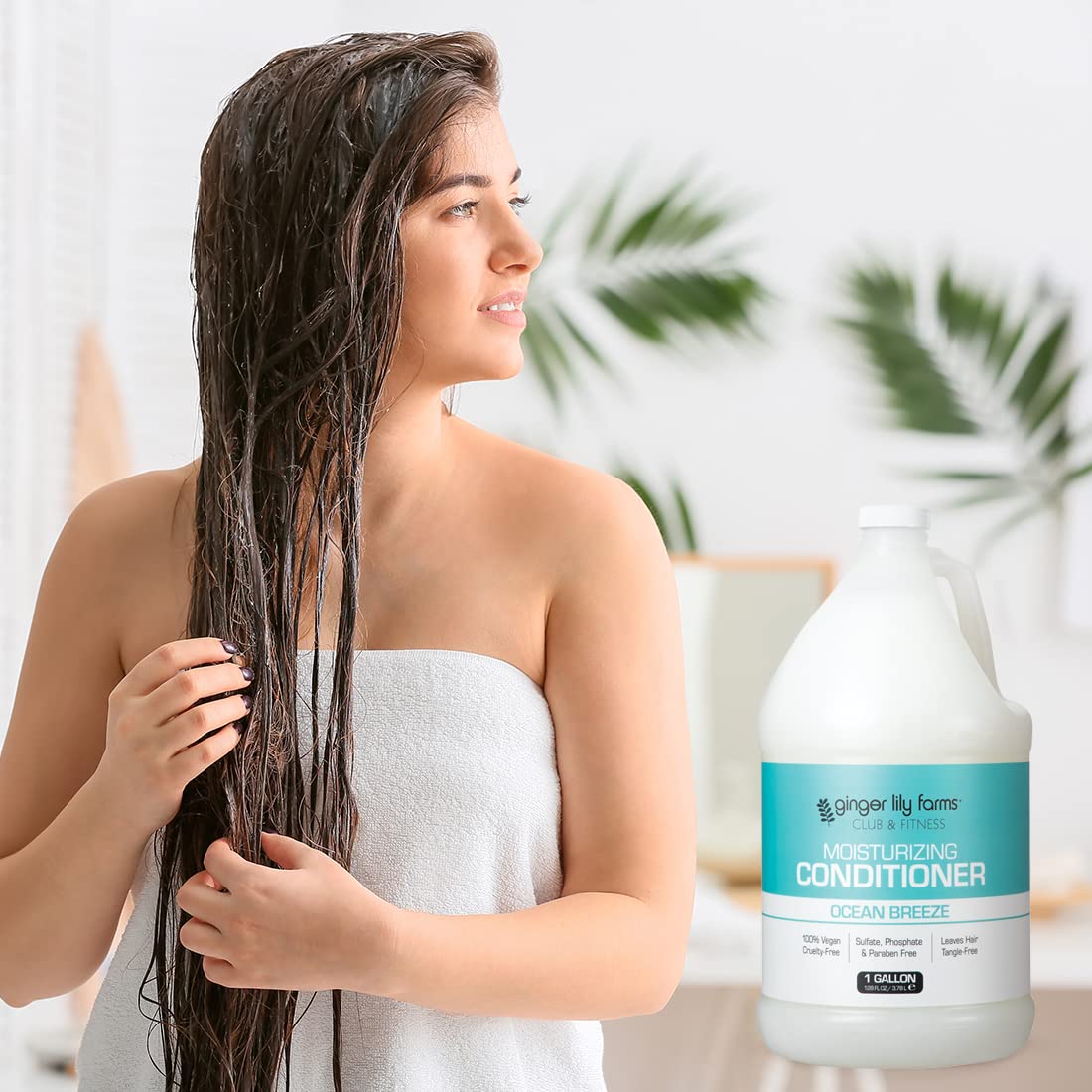 Ginger Lily Farms Ocean Breeze Conditioner in a locker room