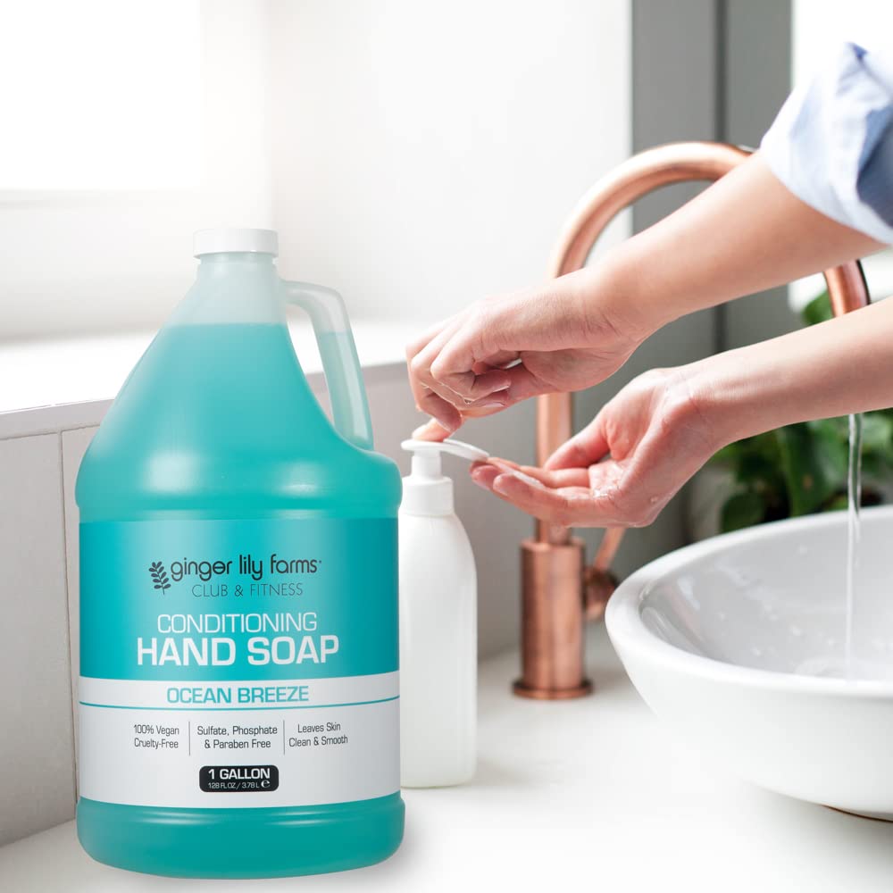 Ginger Lily Farms Ocean Breeze Hand Soap in a spa setting
