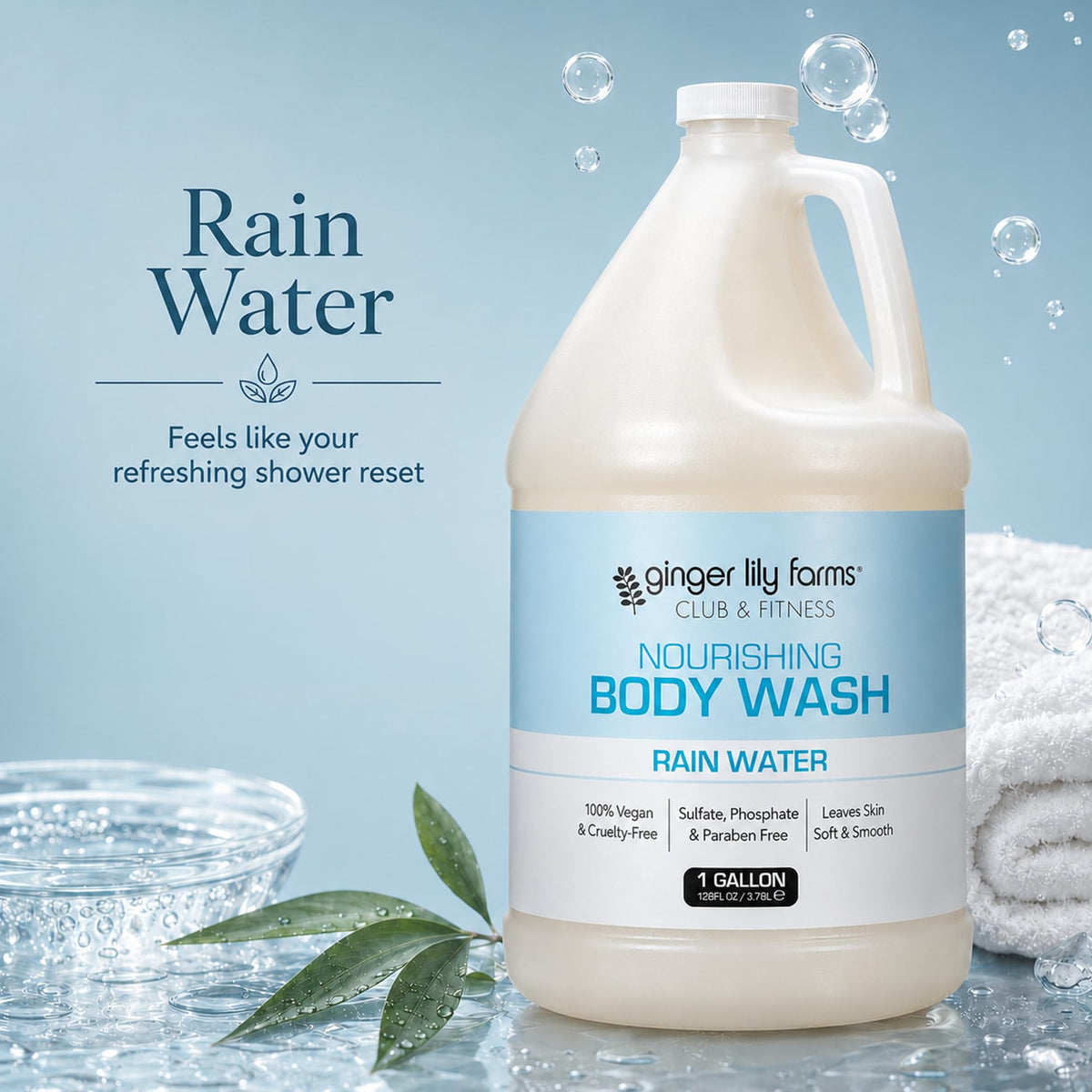 Ginger Lily Farms Rain Water Body Wash 128oz side view
