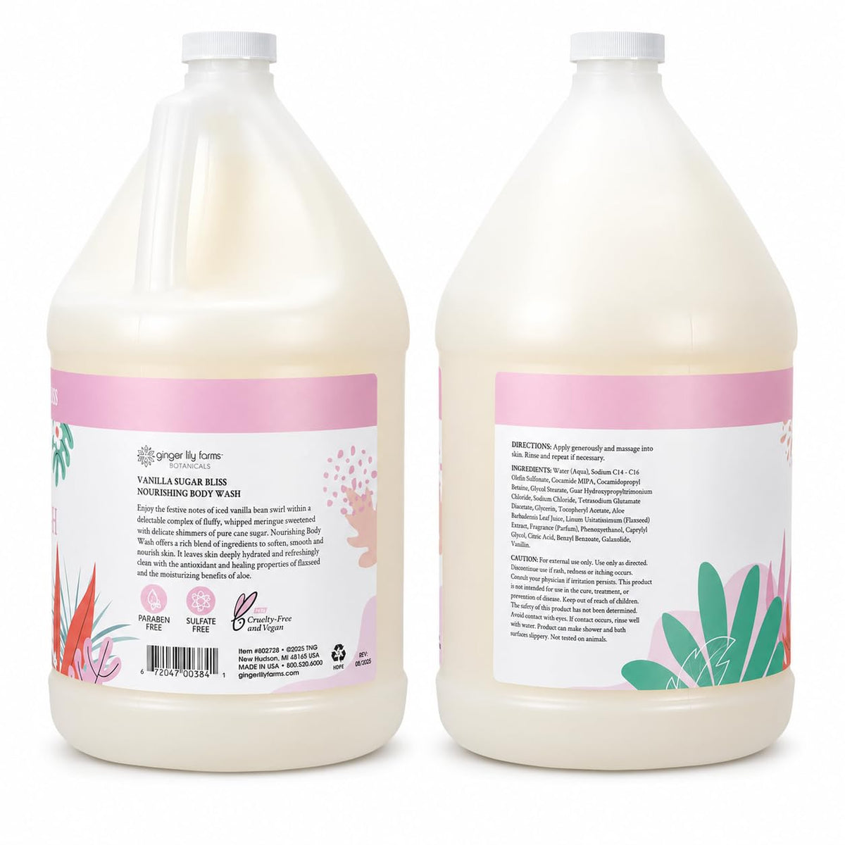 Ginger Lily Farms Vanilla Sugar Bliss Body Wash label close-up