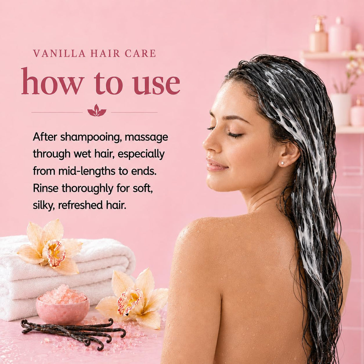 Ginger Lily Farms Vanilla Sugar Bliss Conditioner in a bathroom setting