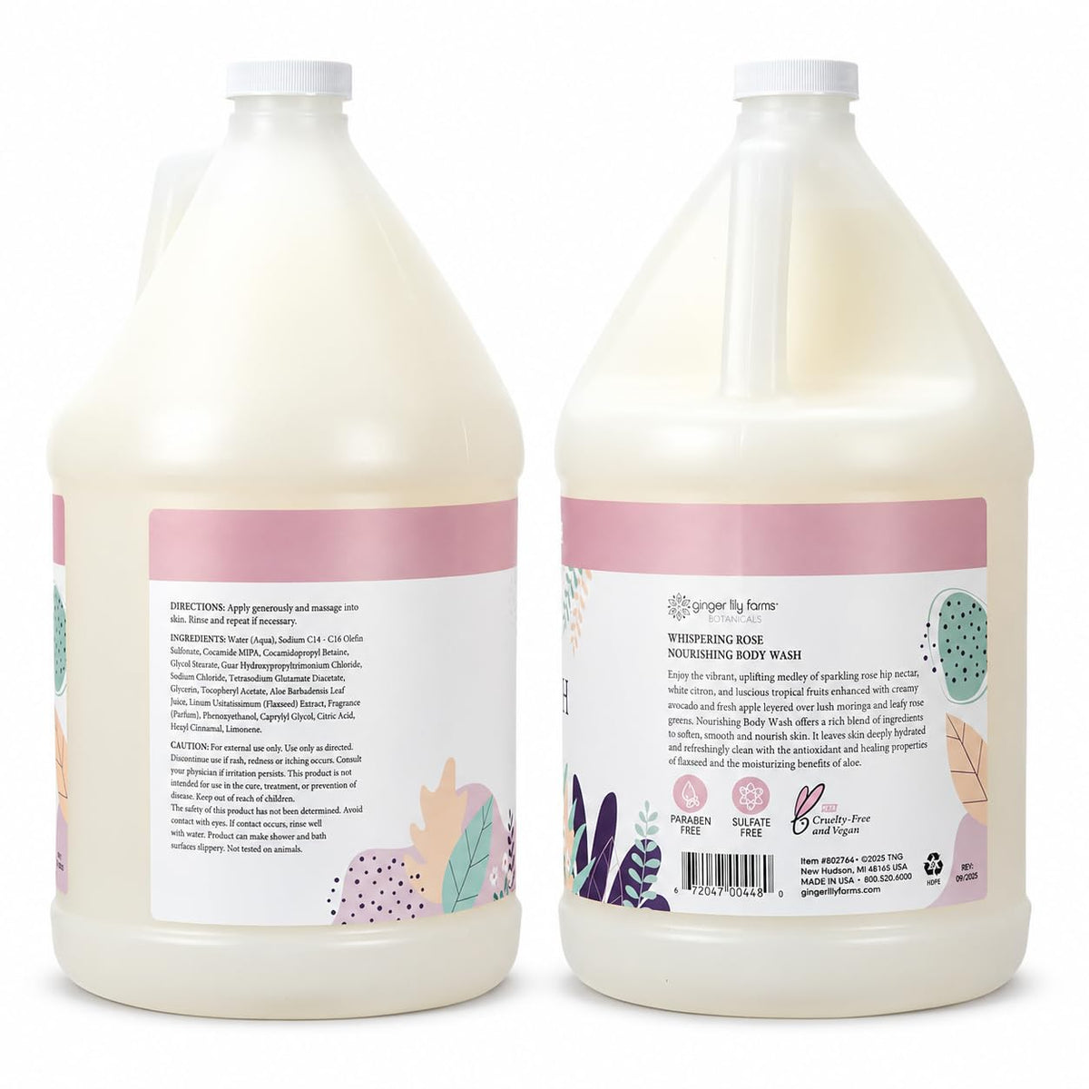 Ginger Lily Farms Whispering Rose Body Wash 128oz back view