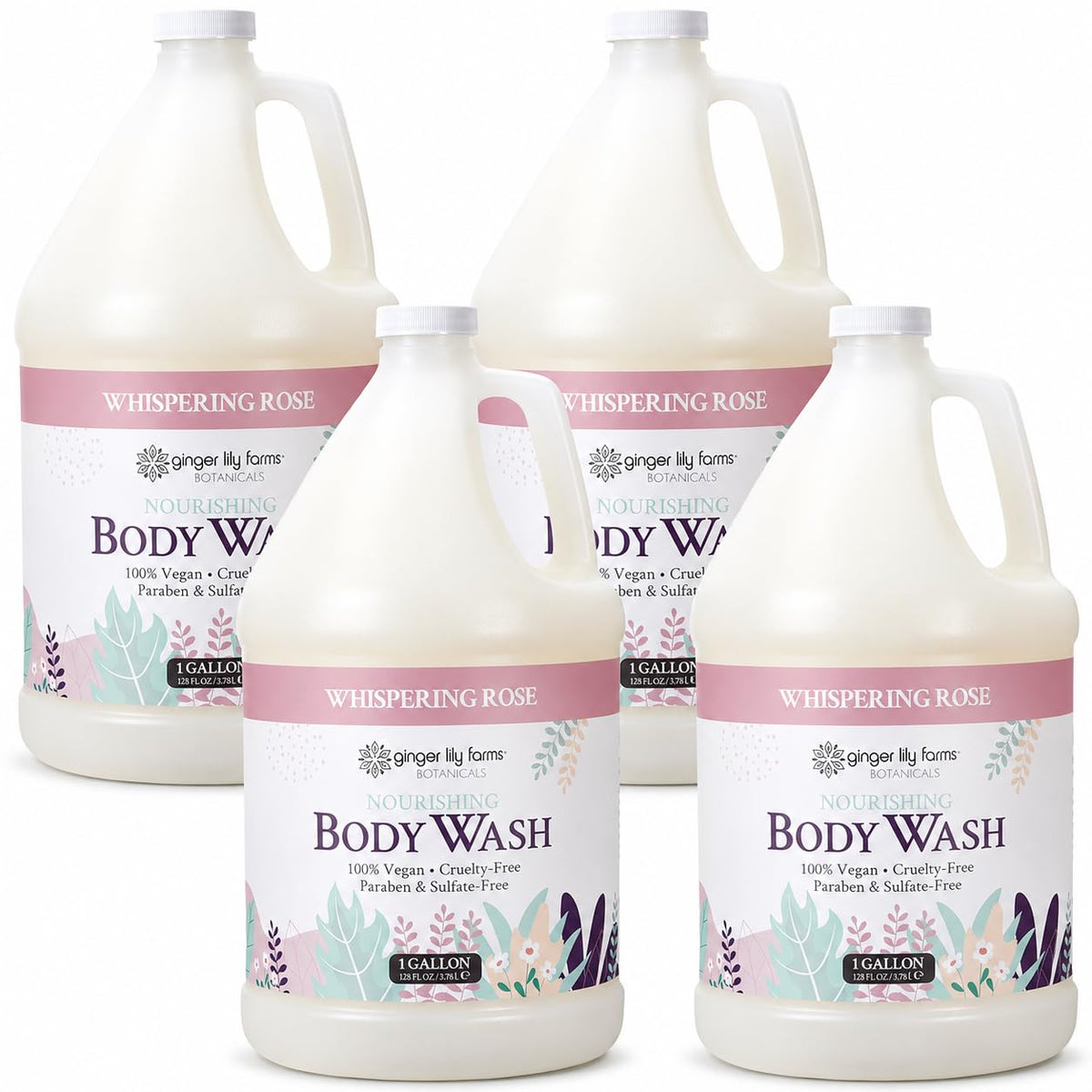 Ginger Lily Farms Whispering Rose Body Wash 128oz front view