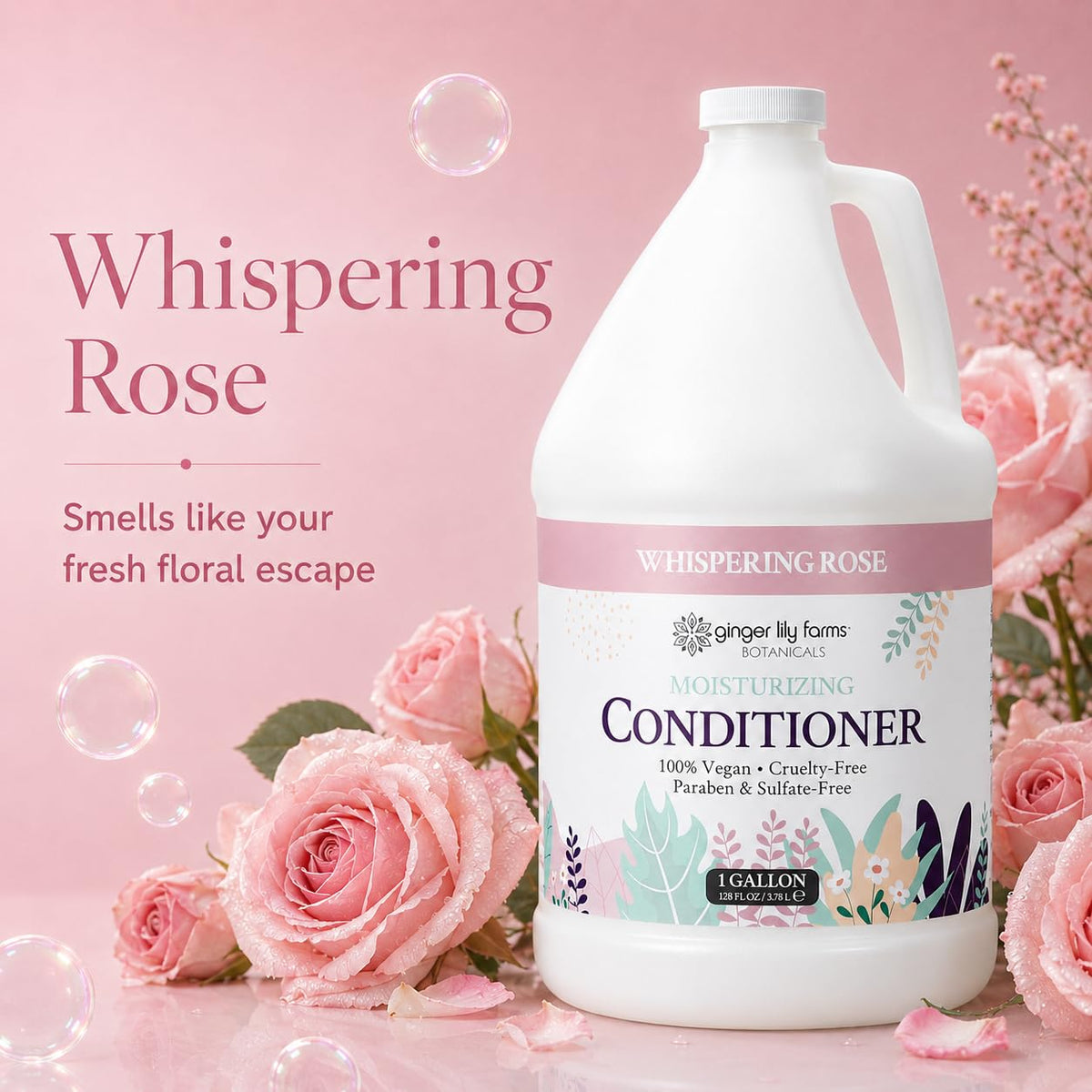 Ginger Lily Farms Whispering Rose Conditioner 128oz back label