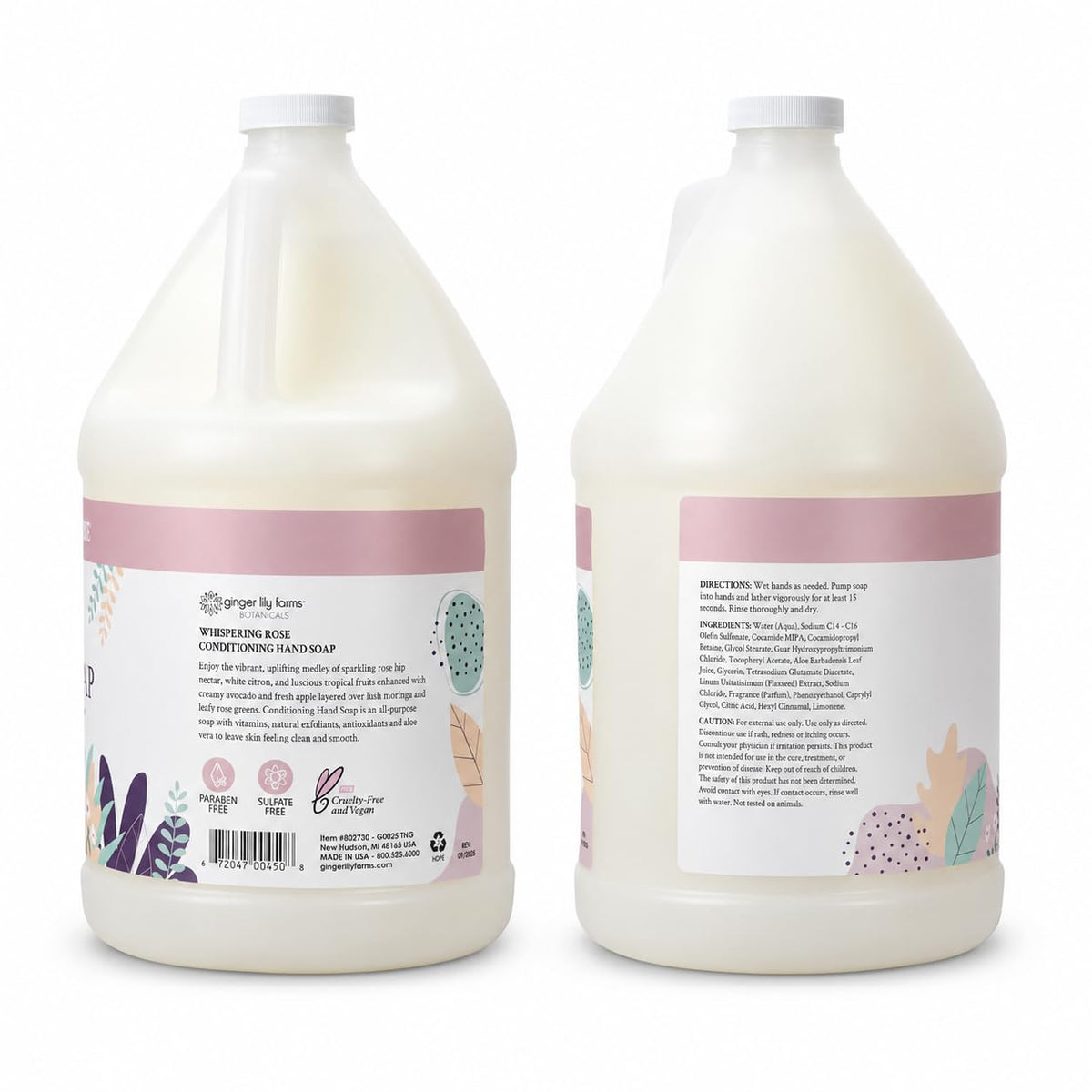 Ginger Lily Farms Whispering Rose Hand Soap 128oz back view