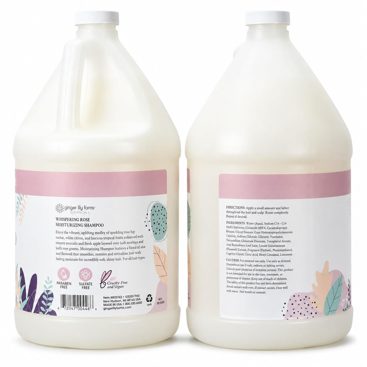 Ginger Lily Farms Whispering Rose Shampoo 128oz back view