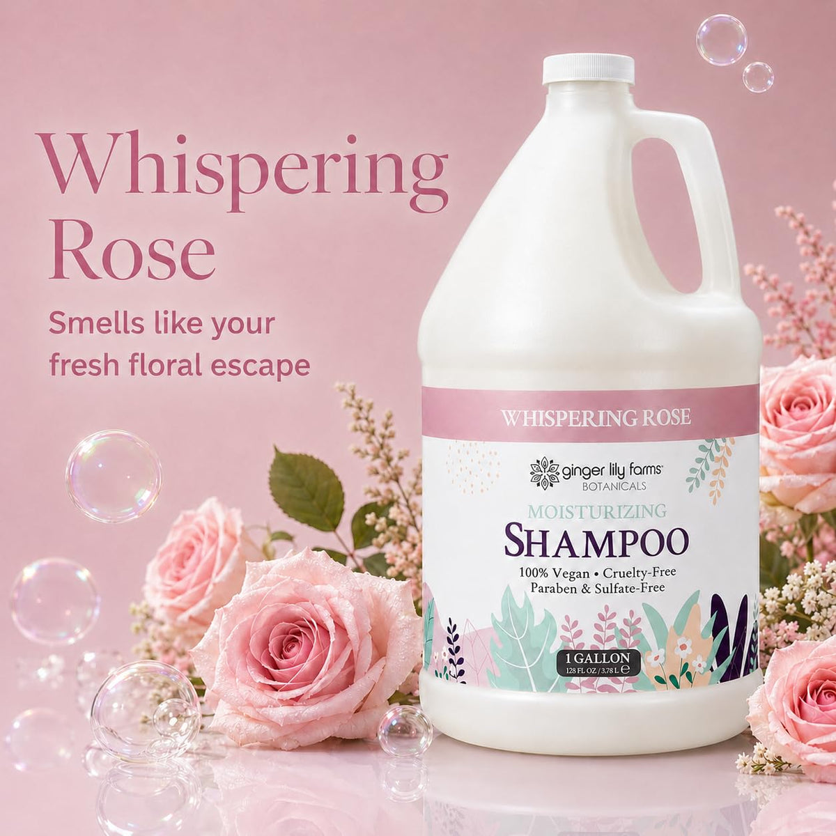 Ginger Lily Farms Whispering Rose Shampoo 128oz side view