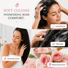 Ginger Lily Farms Whispering Rose Shampoo 128oz with fresh flowers