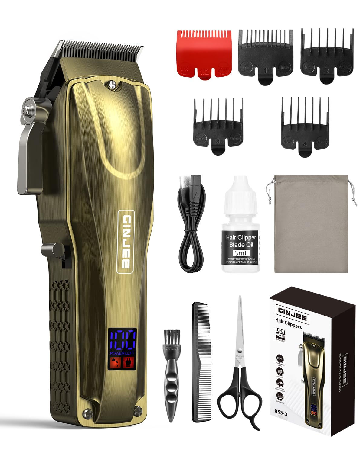 GinJee Hair Clippers for Men front view with LED display