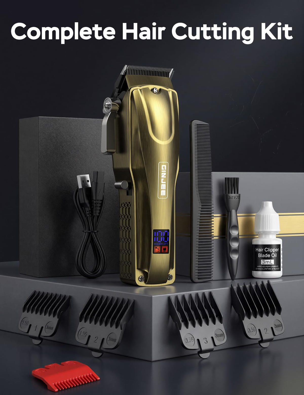 GinJee Hair Clippers package dimensions and contents