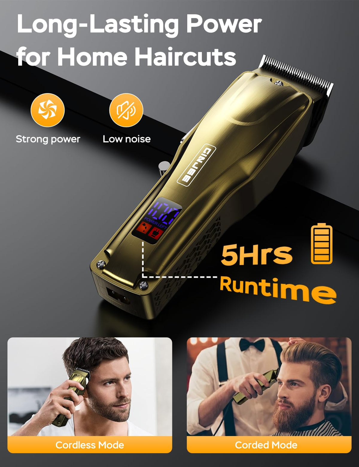 GinJee Hair Clippers side view showing adjustable blades