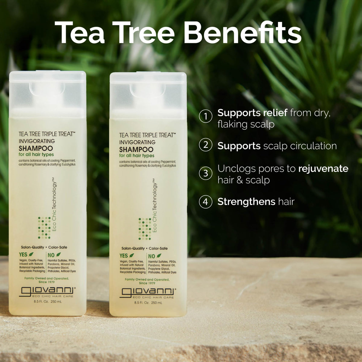 GIOVANNI Tea Tree Triple Shampoo 24 oz in a bathroom setting