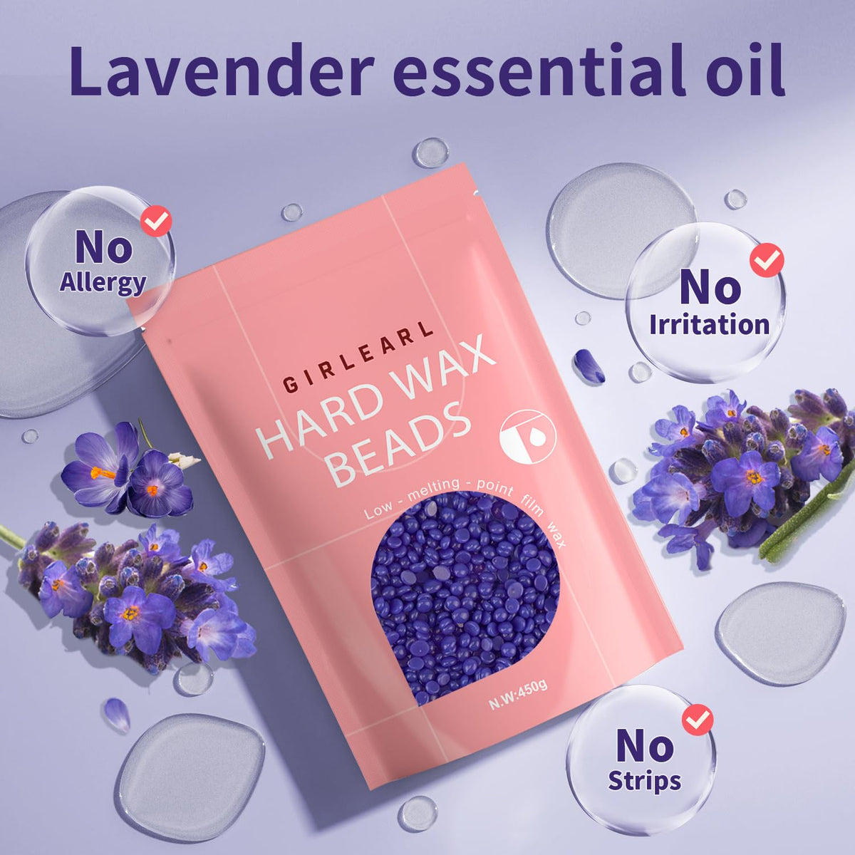 GIRLEARLE Hard Wax Beads Lavender 1lb packaging