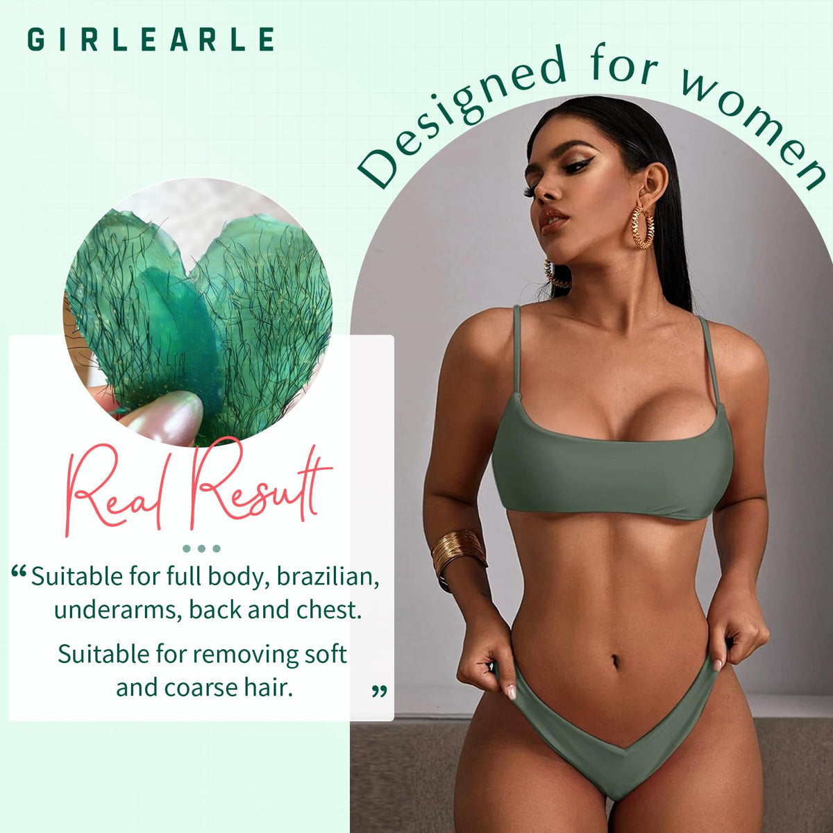 GIRLEARLE Hard Wax Beads with green tea leaves