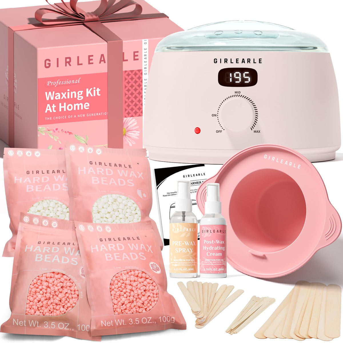 GIRLEARLE Pink Digital Waxing Kit with wax warmer and accessories
