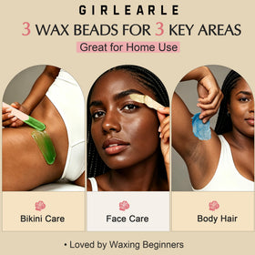 GIRLEARLE waxing kit showcasing chamomile and aloe vera wax beads