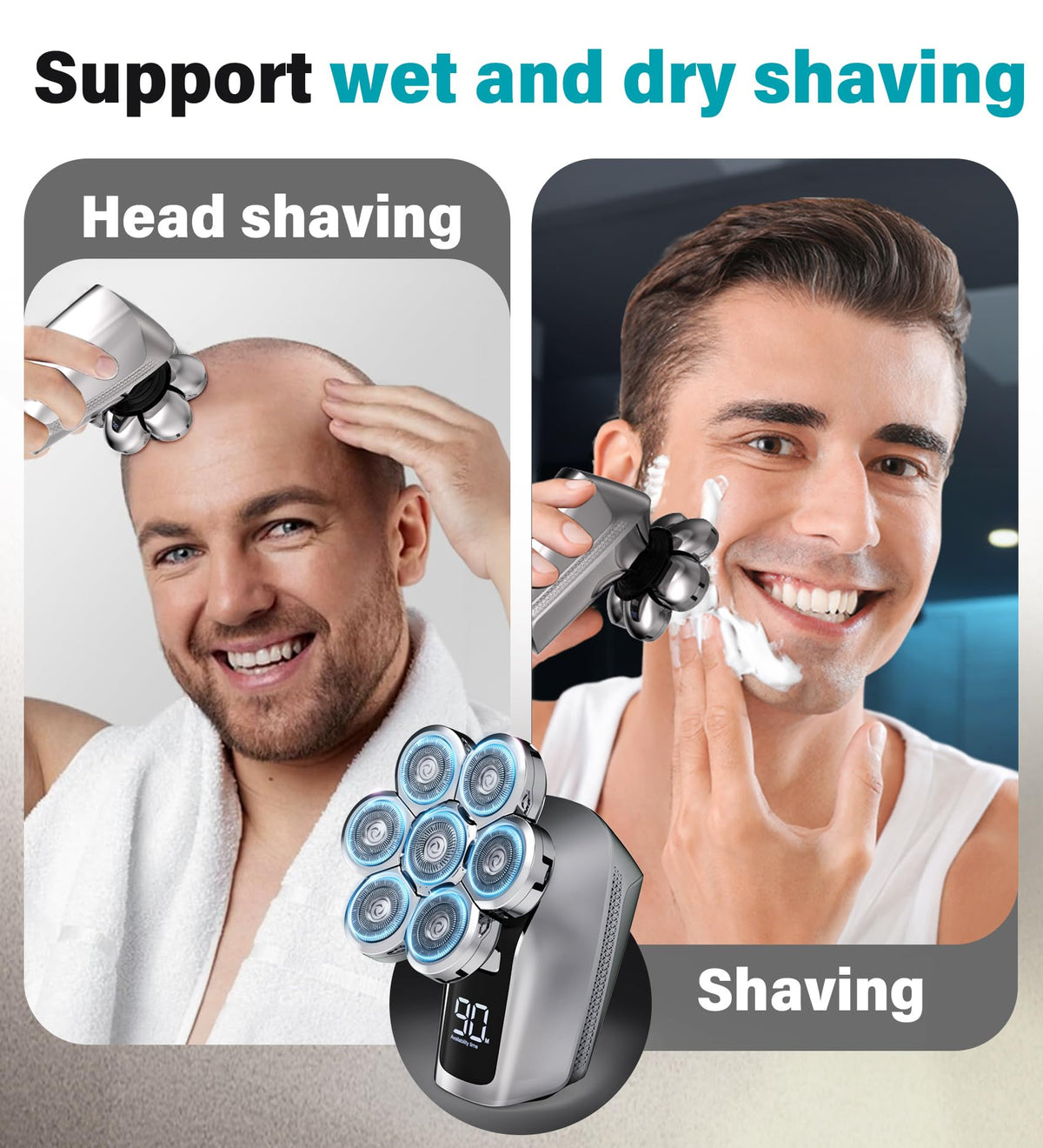 Gisaae 7D Electric Head Shaver with included trimmer and guide combs