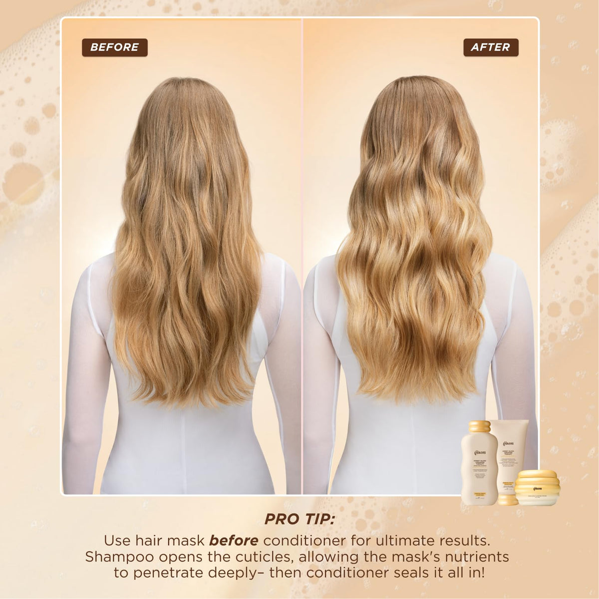 Gisou Honey Gloss Ceramide Therapy Hair Mask in bathroom setting