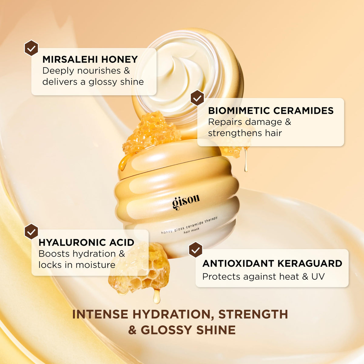 Gisou Honey Gloss Ceramide Therapy Hair Mask texture close-up