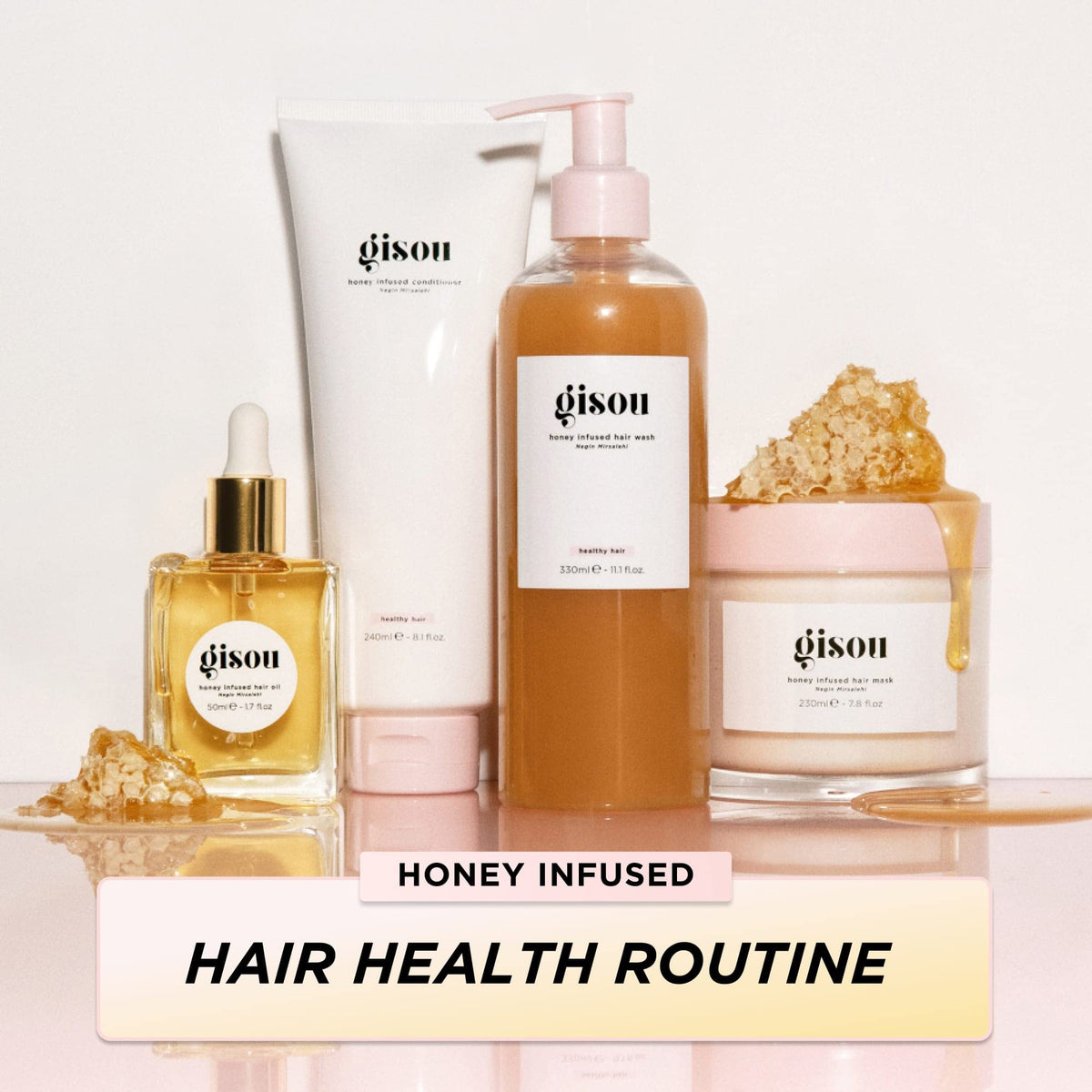 Gisou Honey Infused Hair Mask travel size with beauty accessories
