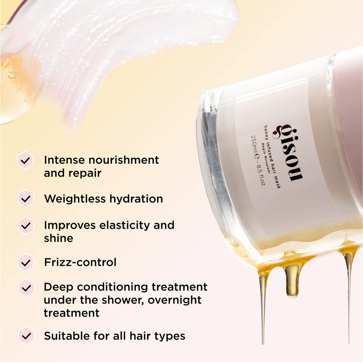Gisou Honey Infused Hair Mask with honey and flowers