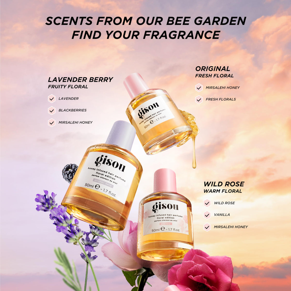 Gisou Honey Infused Hair Perfume Wild Rose mist in action