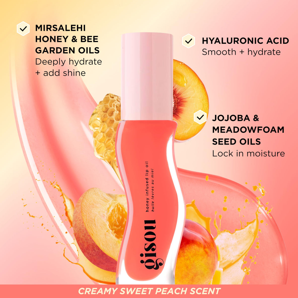 Gisou Honey Infused Lip Oil Bee-llini Peach with other shades