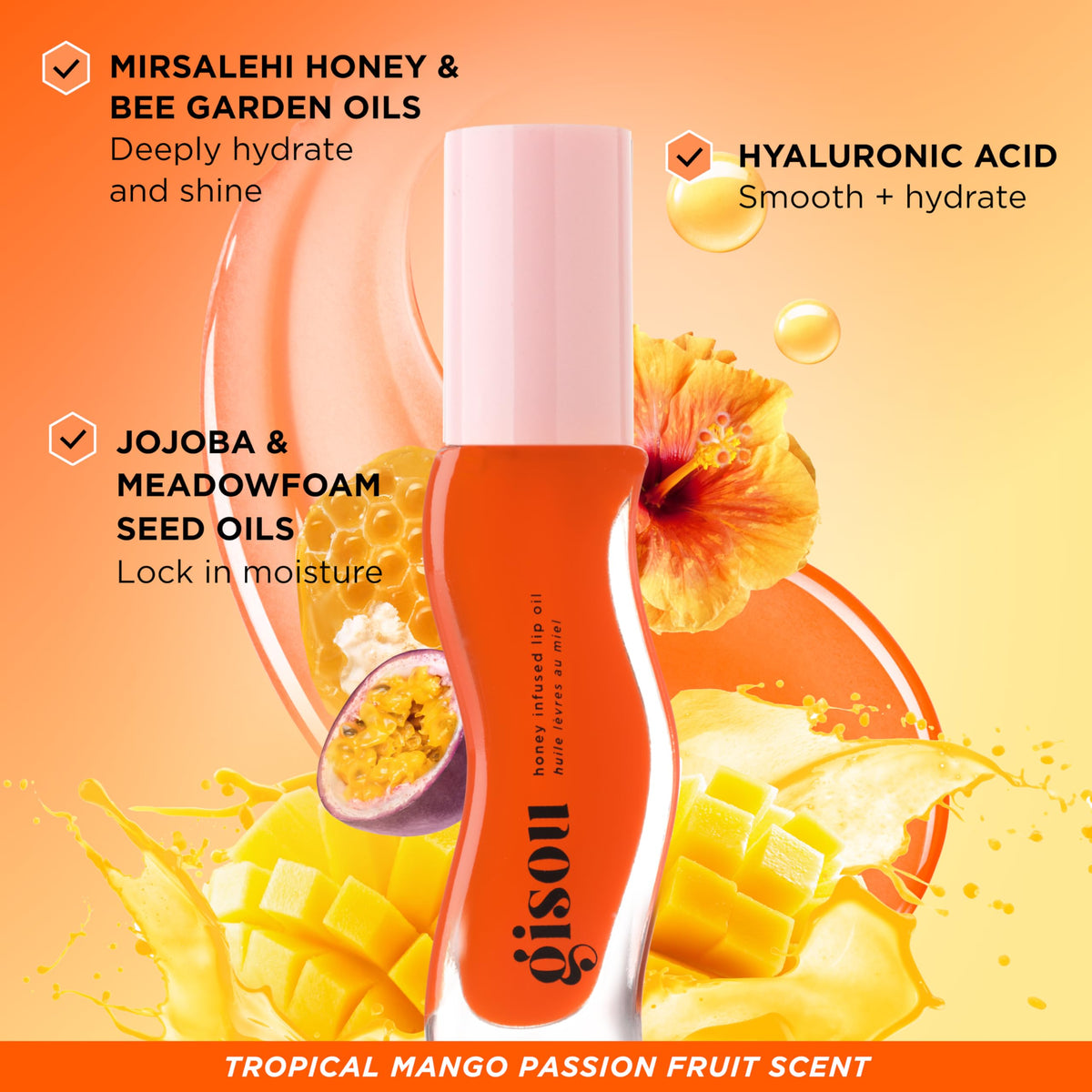 Gisou Honey Infused Lip Oil Mango Passion Punch with other shades