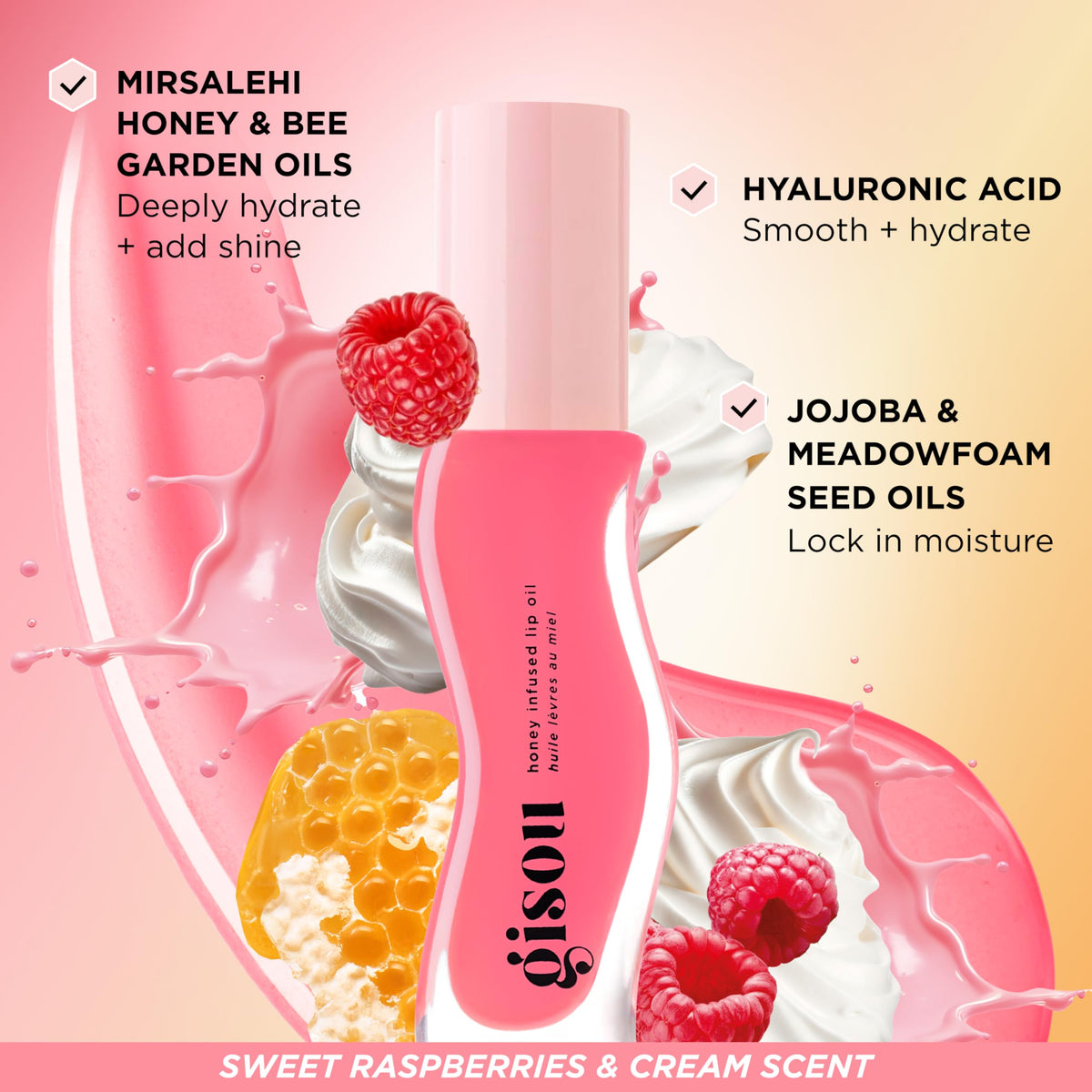Gisou Honey Infused Lip Oil Raspberry Swirl with other shades