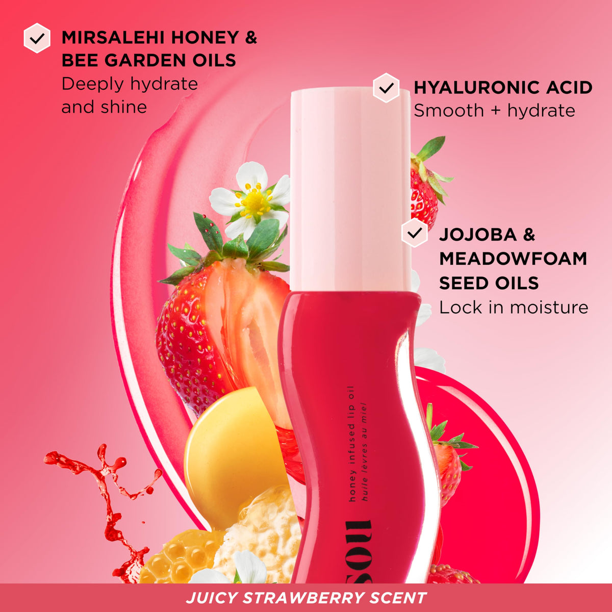 Gisou Honey Infused Lip Oil Strawberry Sorbet close-up