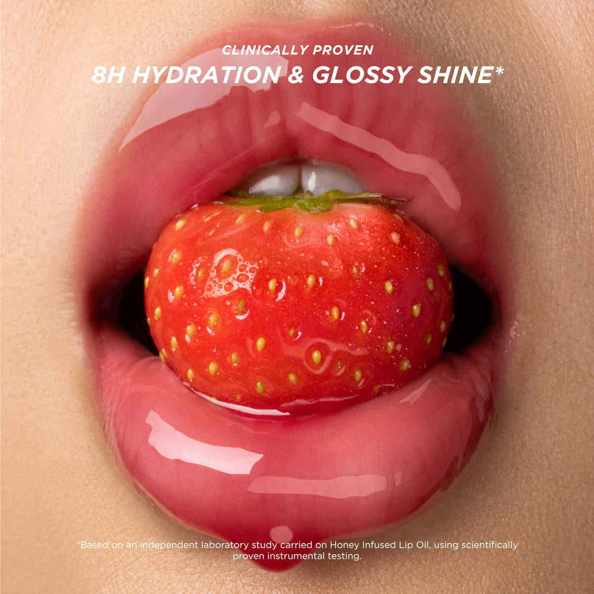 Gisou Honey Infused Lip Oil Strawberry Sorbet texture on lips
