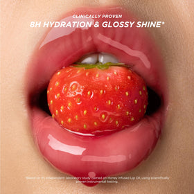 Gisou Honey Infused Lip Oil Strawberry Sorbet texture on lips