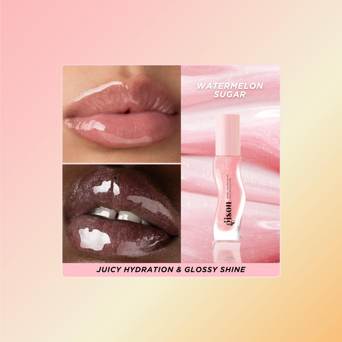 Gisou Honey Infused Lip Oil Watermelon Sugar bottle with cap