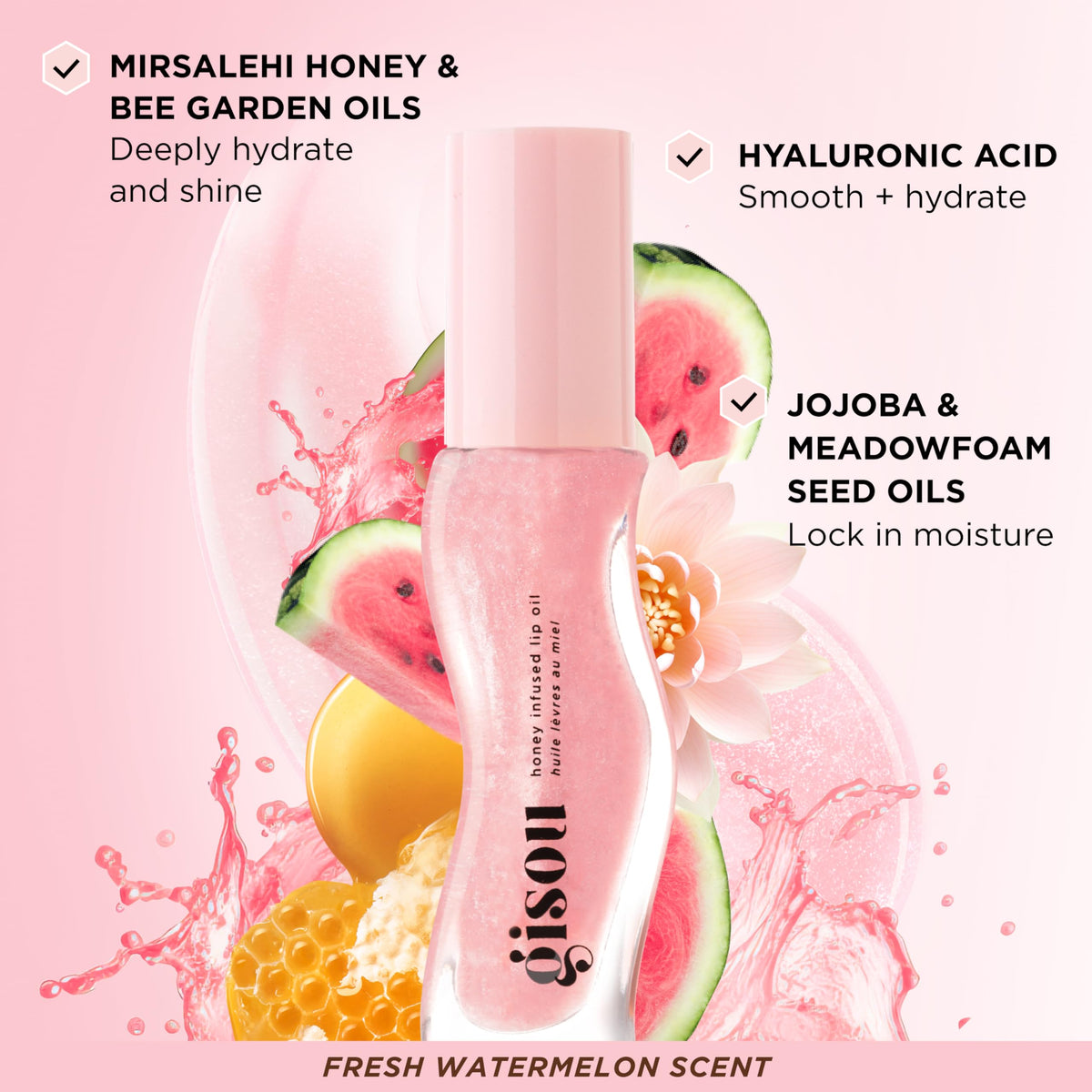 Gisou Honey Infused Lip Oil Watermelon Sugar packaging