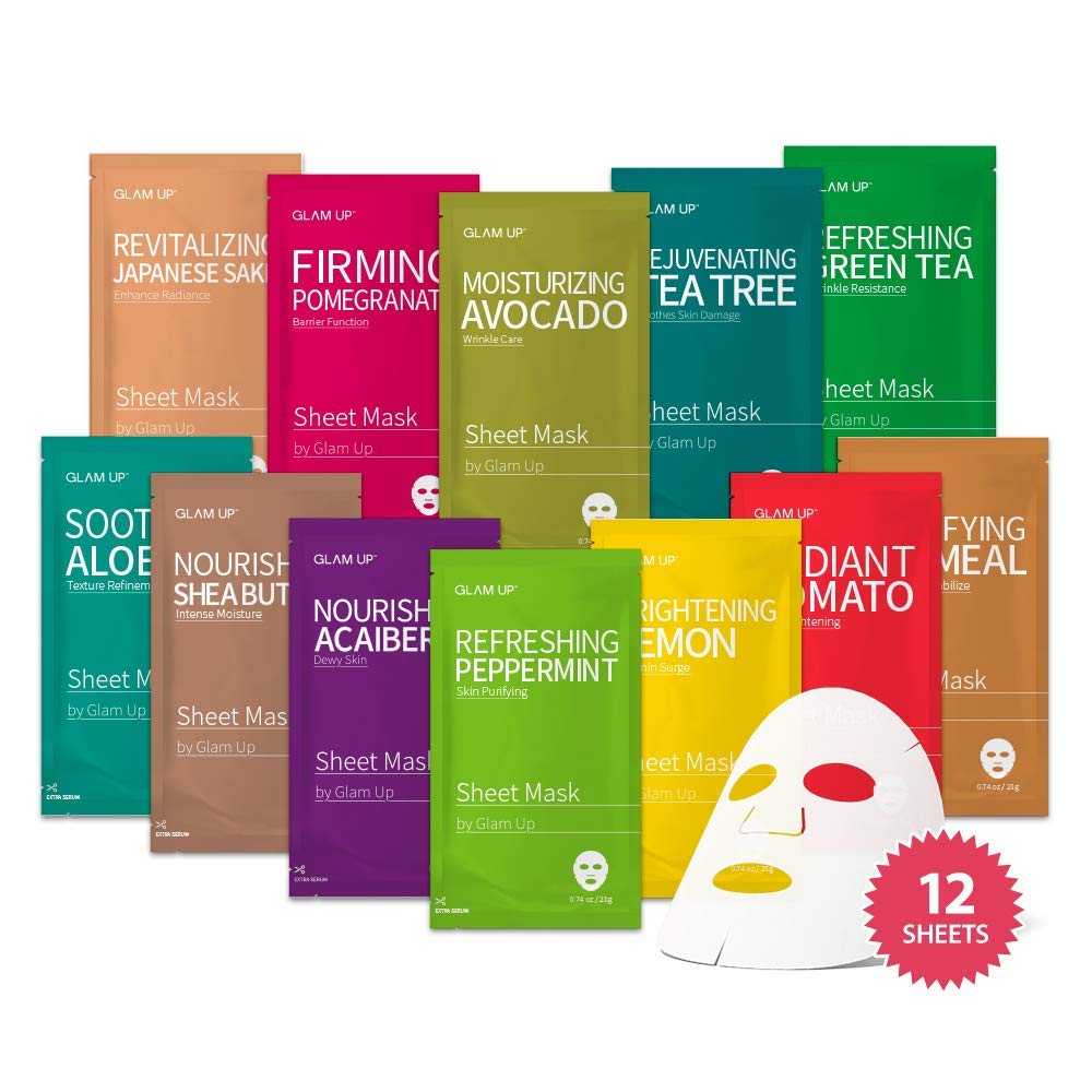 GLAM UP Korean Facial Sheet Mask 12 Pack front view