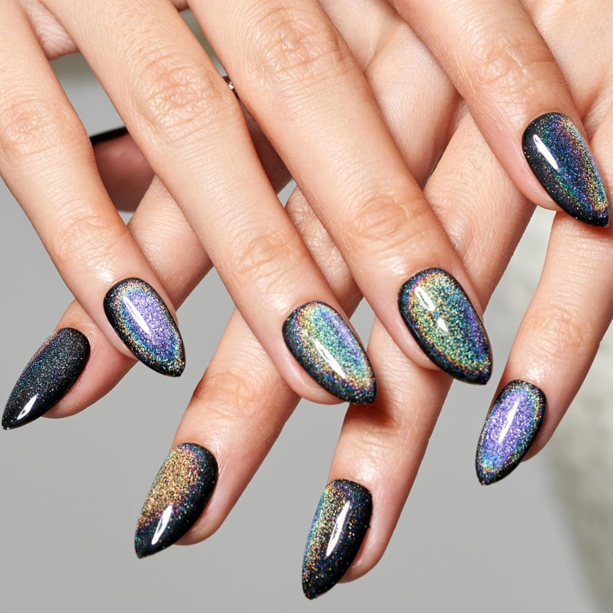 GLAMERMAID Black Cat Eyes Press on Nails side view