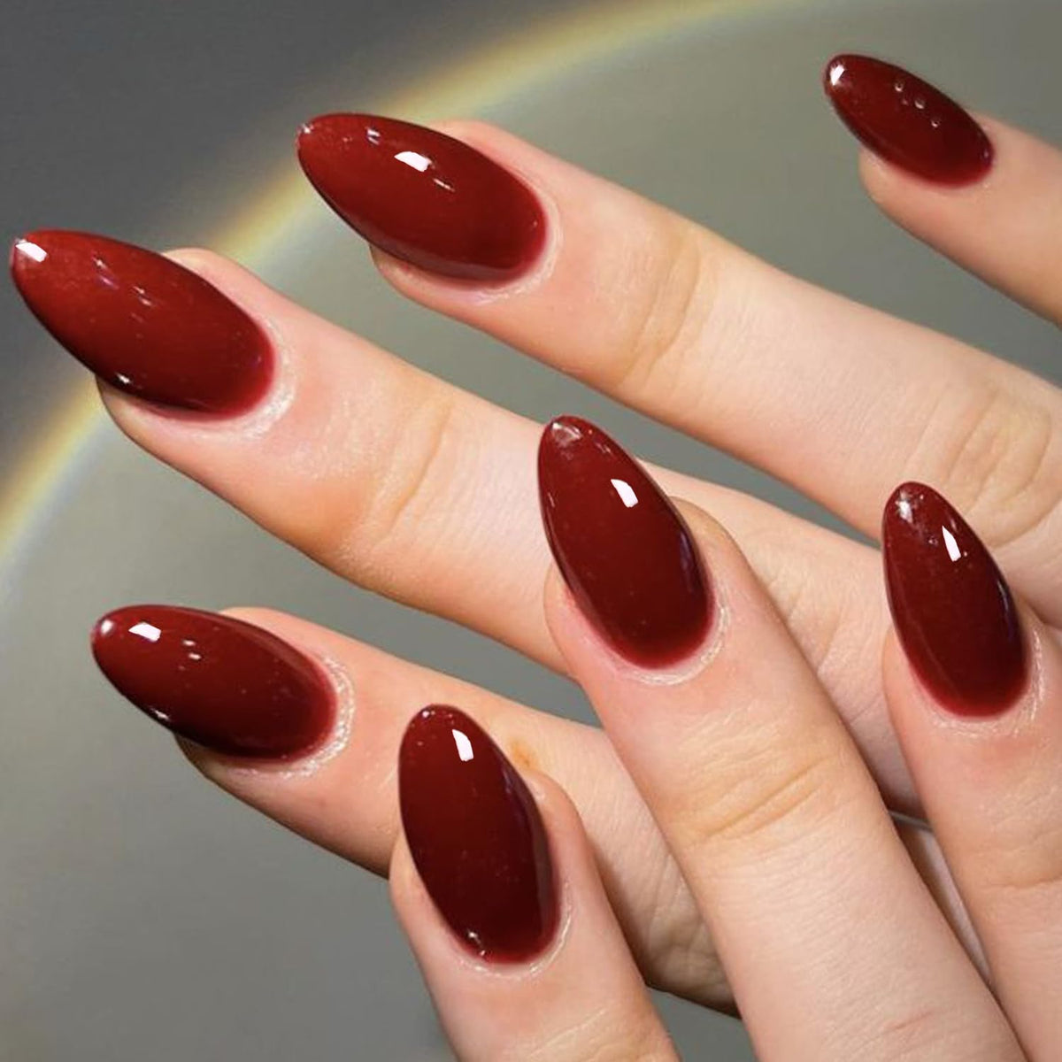 GLAMERMAID Cherry Red Press On Nails front view with jelly finish