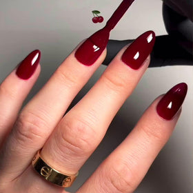 GLAMERMAID Cherry Red Press On Nails side view showing thickness