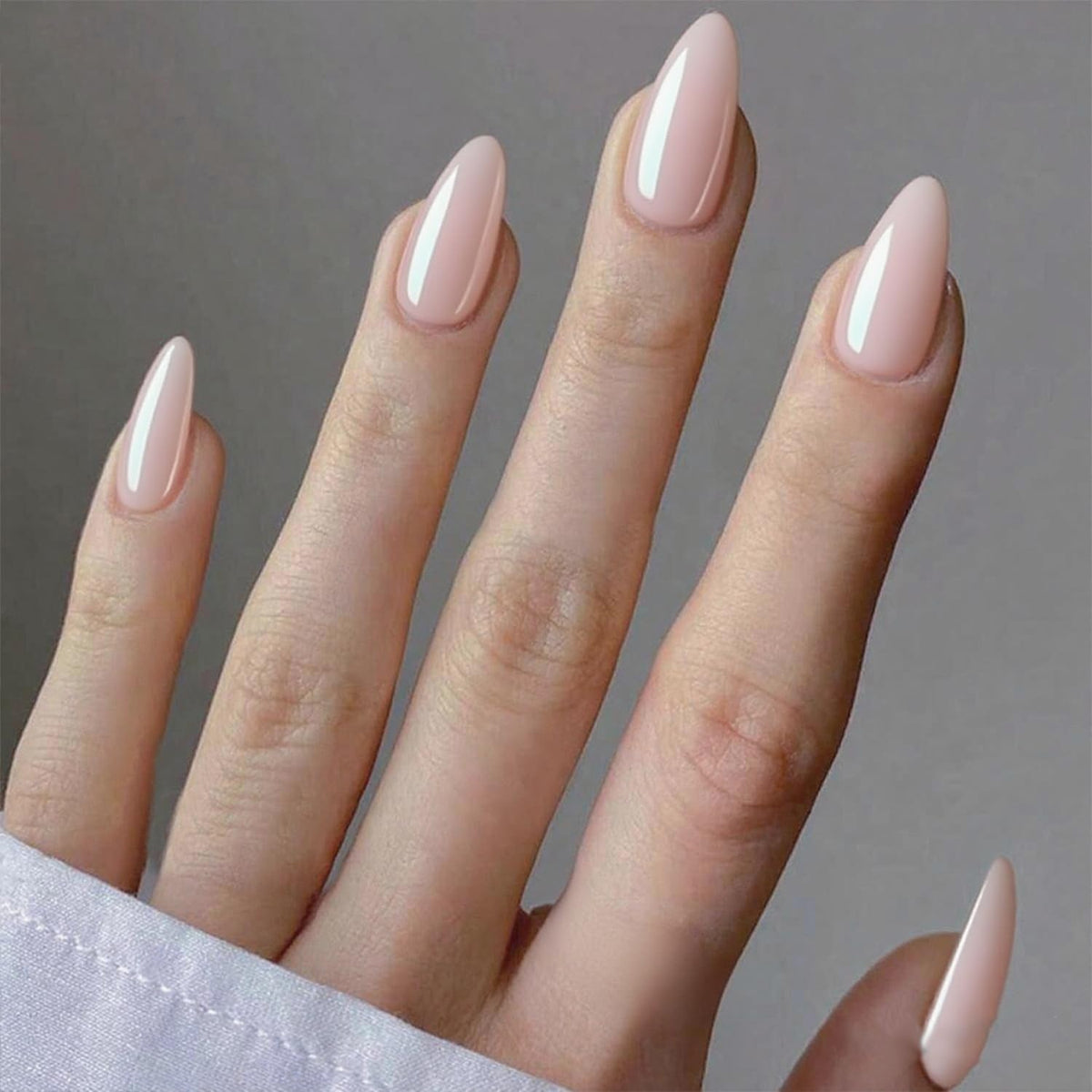 GLAMERMAID Nude Pink Press on Nails Medium Almond front view