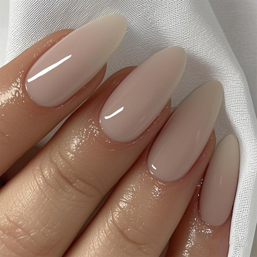 GLAMERMAID Nude Pink Press on Nails on a hand