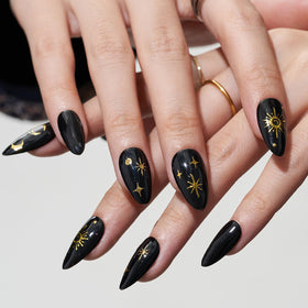 GLAMERMAID Press on Nails Gothic Star Black Gel front view