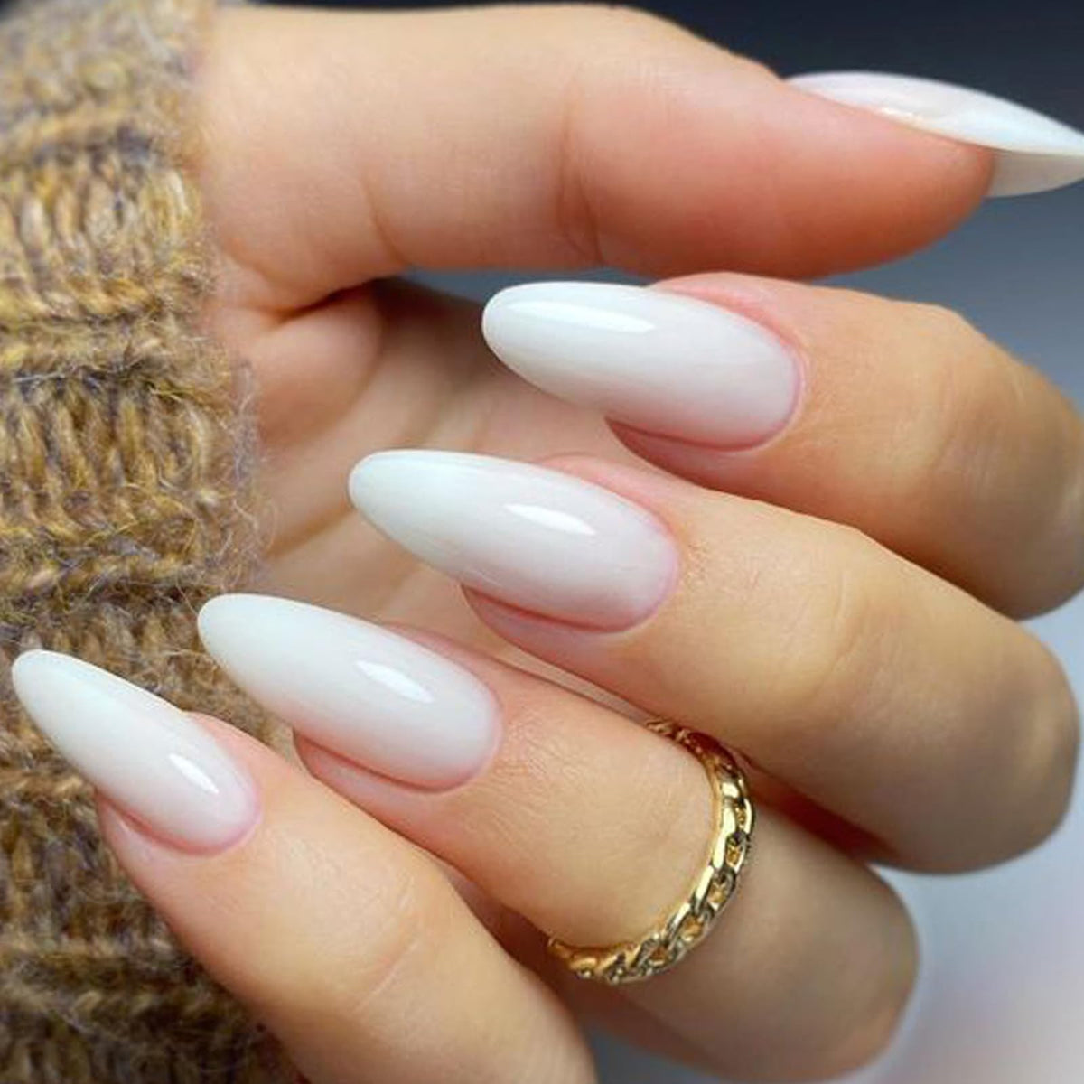 GLAMERMAID Pure White Press on Nails Medium Almond front view