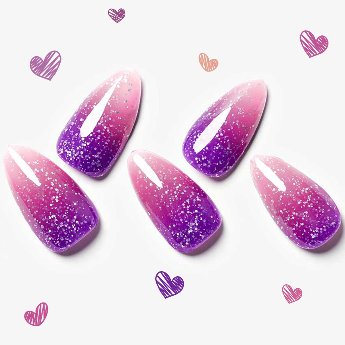 GLAMERMAID Purple Pink Press On Nails front view