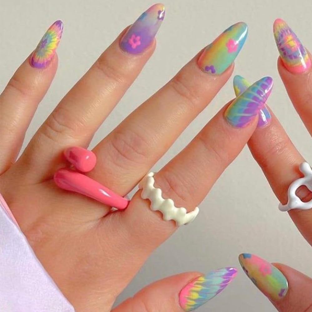 GLAMERMAID Tie-Dyed Press on Nails front view with gel-like shine
