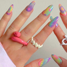 GLAMERMAID Tie-Dyed Press on Nails front view with gel-like shine